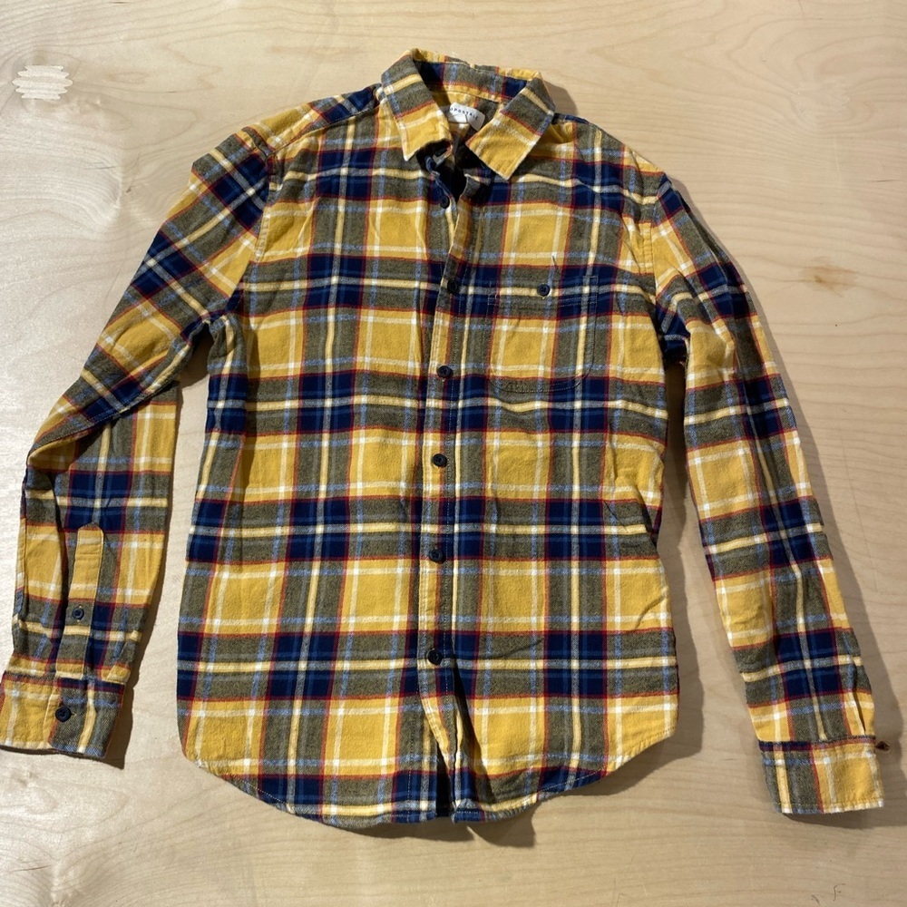 Aeropostale Yellow and Blue Casual Button Down Shirt Small (NN)